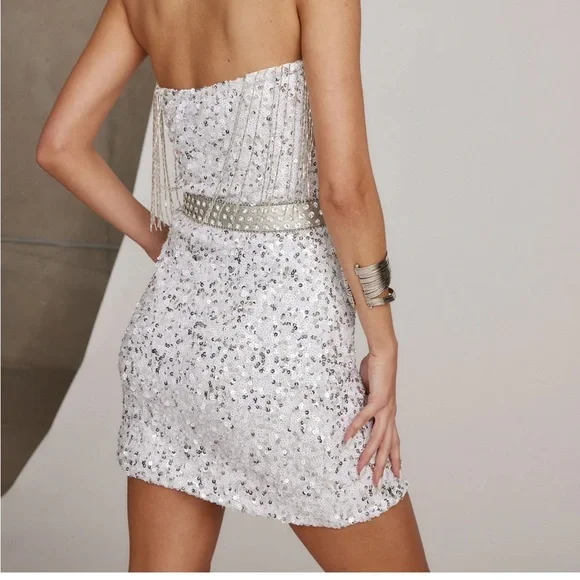 Strapless Fringe and Sequin Mini Dress - Picture 2 of 7